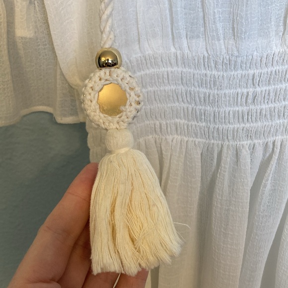 Ramy Brook Womens Size XS White Sheer Beach Swim Cover Up Smocked Waist Tassels - Picture 3 of 12